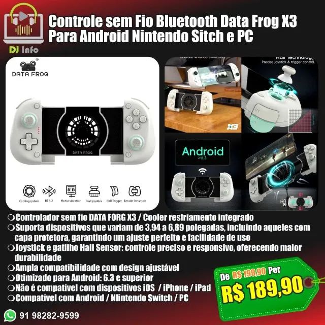 Controle sem Fio Bluetooth Data Frog X3 Para Android Nintendo Sitch e PC