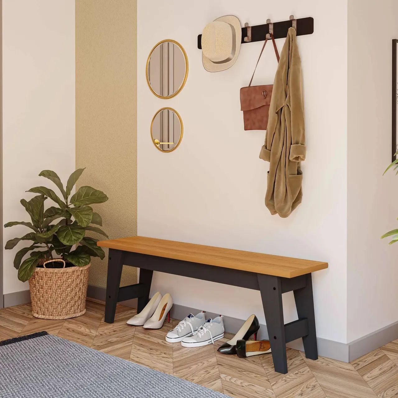 Banco 130 Cm 100% MDF Aurora Cimol Chumbo Preto/Nature - Foto 2