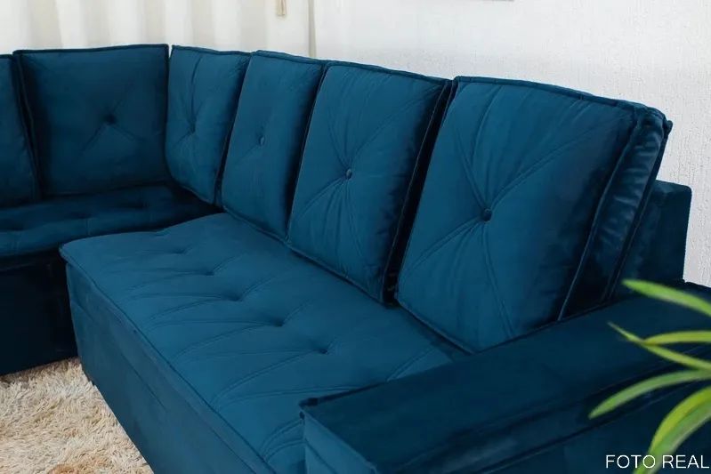 Sofá Canto 5 lugares com Puff Alemanha Veludo- Entrega Rápida - Foto 3