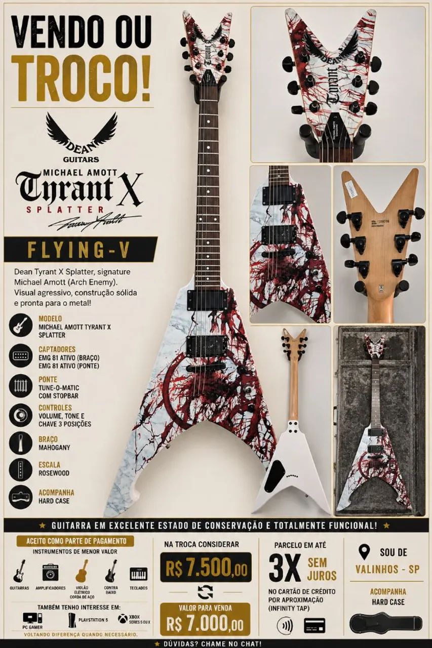 DEAN Michael Amott ギター　ケース付き　変形　フライングV Guitarra flying-v Dean modelo Michael Amott Tyrant X Splatter com
