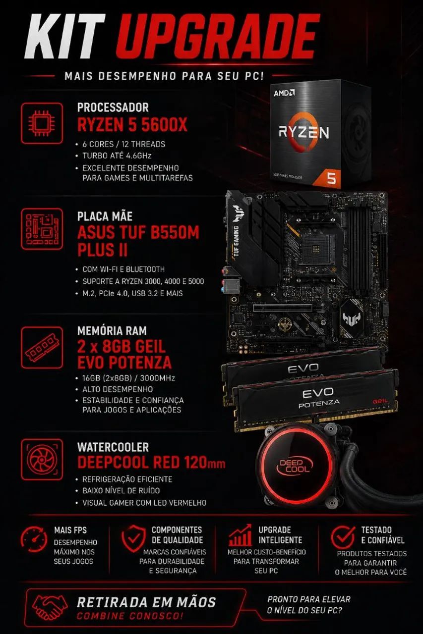 Placa Mãe + Processador + Memoria + Watercooler