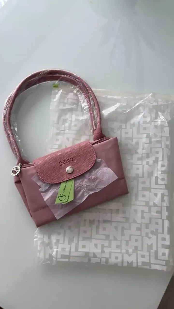bolsa longchamp le pliage s rosa bebê