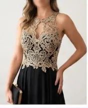 Vestido Longo de Festa Preto e Dourado Bloomin - Tamanho G (Ideal Formatura / Casamento) - Foto 2