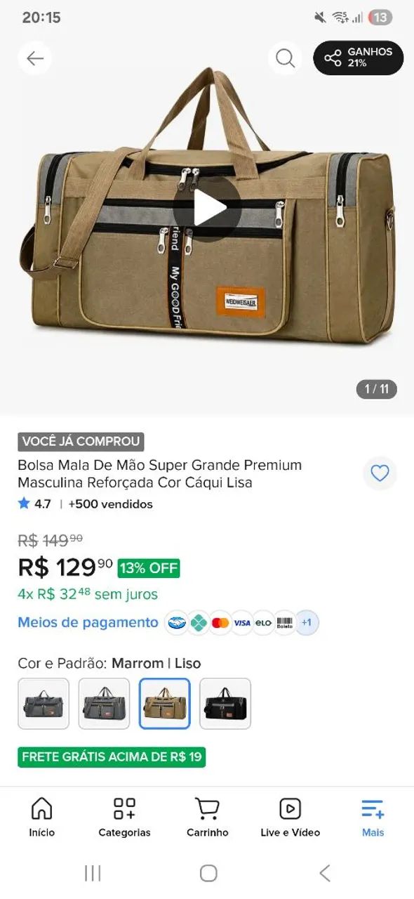 Bolsa de viagem Grande
