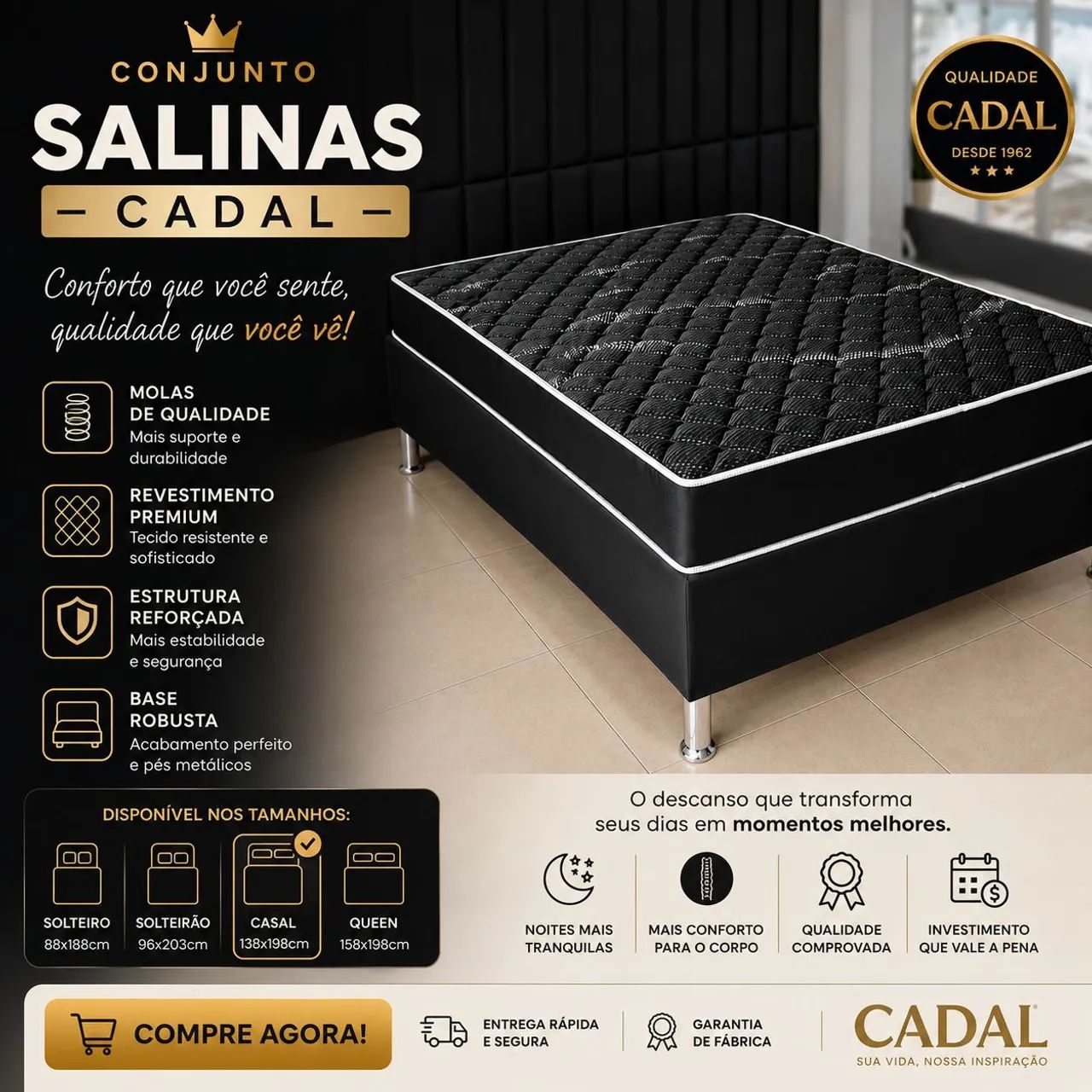 Conjunto colchao e base casal molas ensacadas 