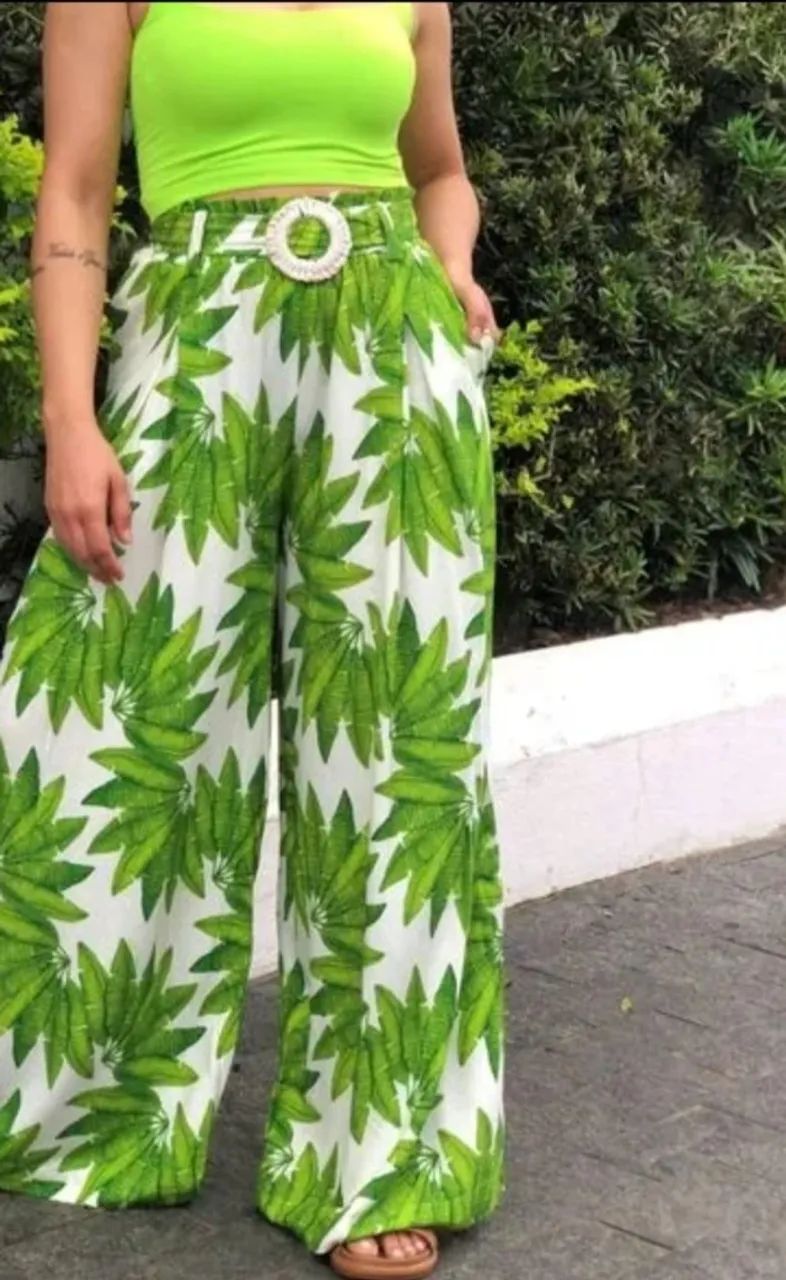 Calça pantalona leque de palmeiras FARM