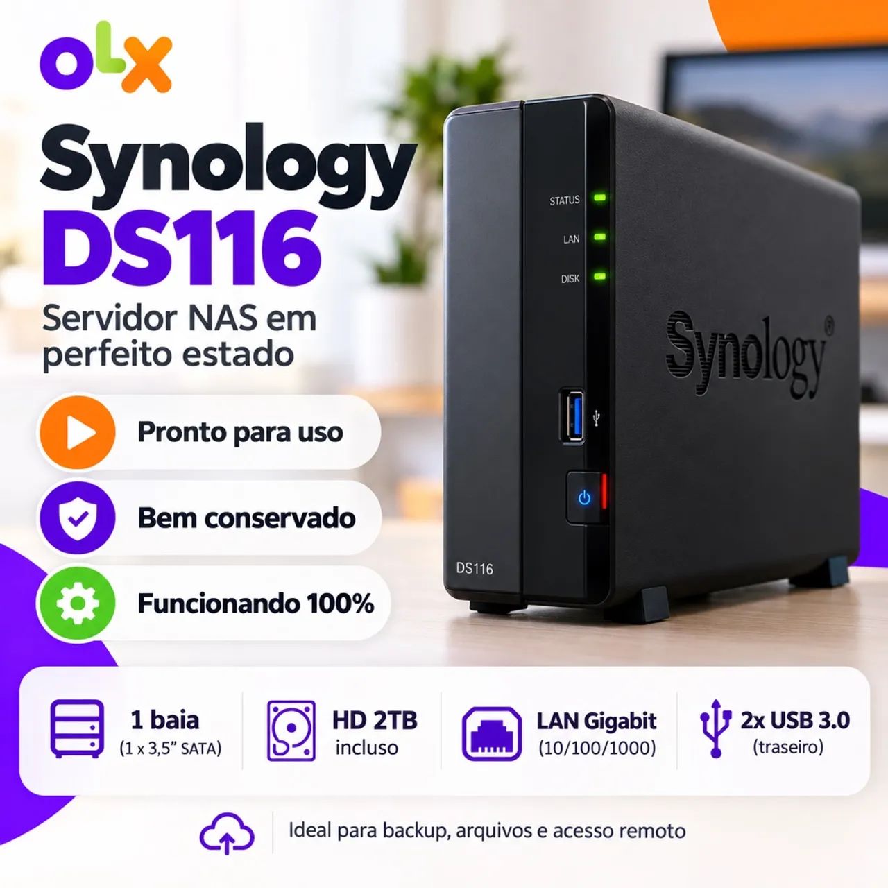 NAS 2tb Synology DS116 Servidor - Foto 2
