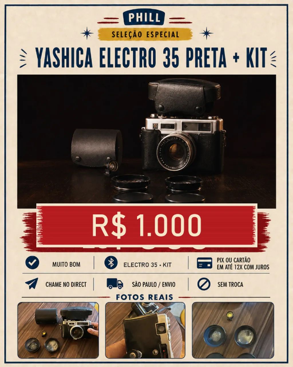 YASHICA ELECTRO 35 PRETA + KIT - Câmeras e Filmadoras - Planalto