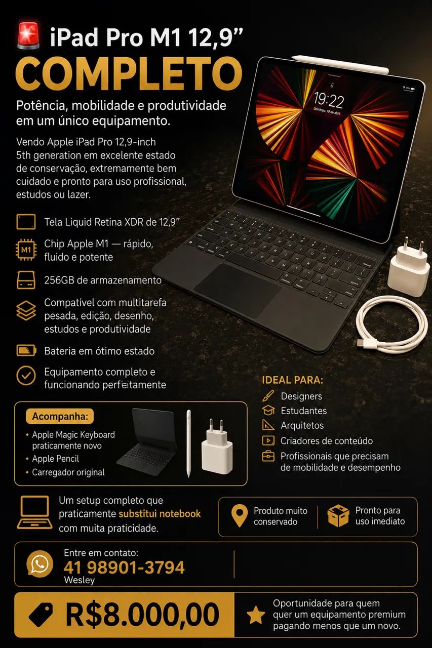 Vendo iPad Pro M1 12,9 Preço de oportunidade!!!