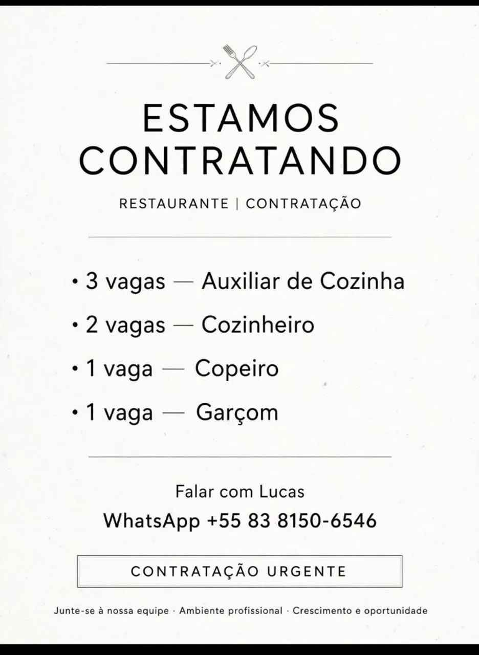 Vagas de emprego restaurante no manaira 