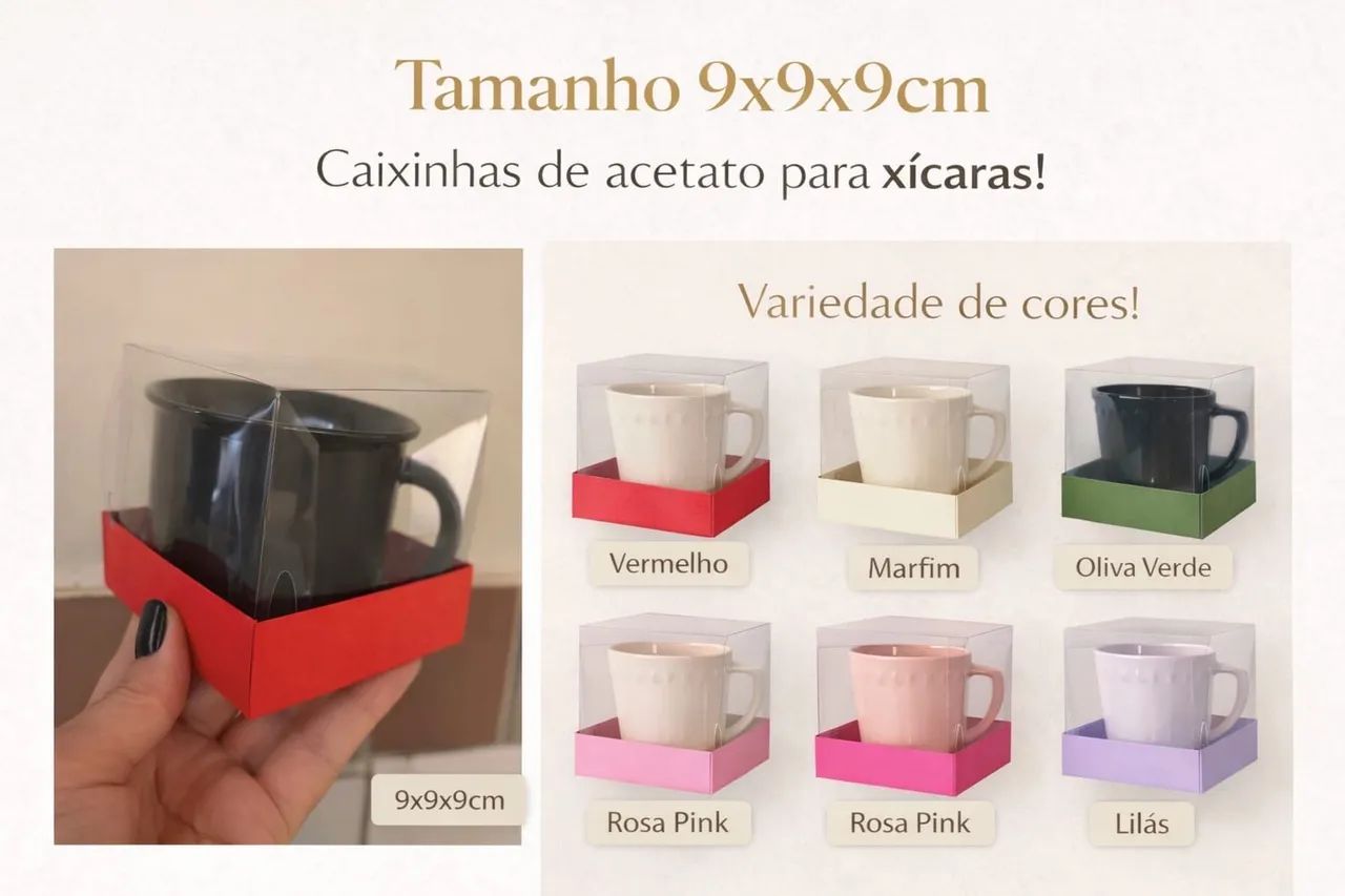 CAIXINHAS DE ACETATO PARA XÍCARAS 9X9X9 CM ELEGÂNCIA E PROTEÇÃO PARA PRESENTEAR