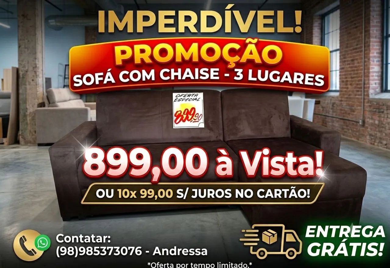 Sofá com chaise 3 lugares entrega grátis aproveite a promoção 