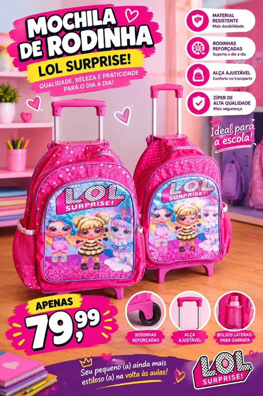 Mochila escola personalizada de rodinha 