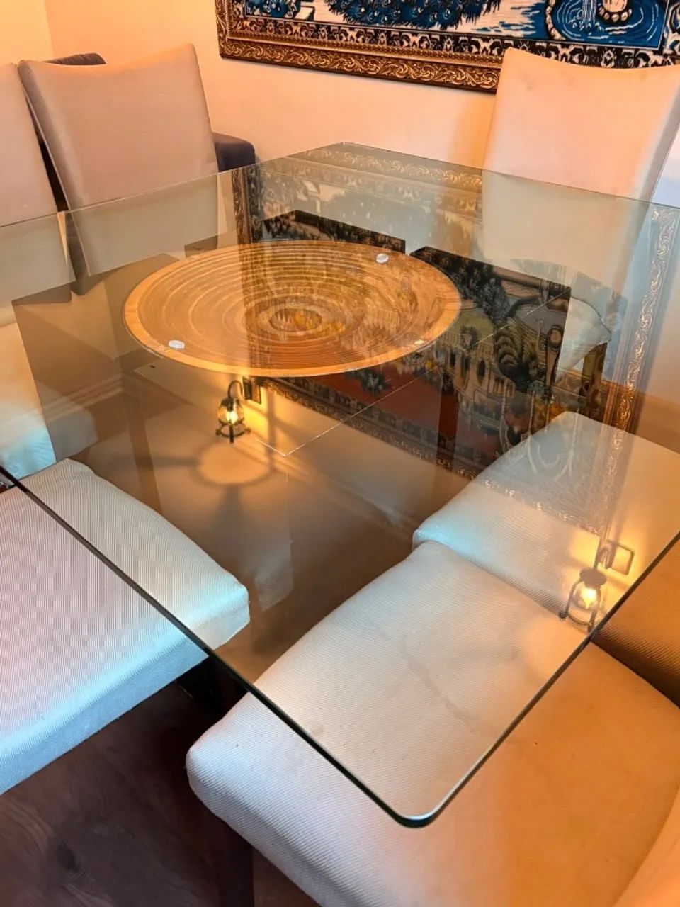 Mesa de jantar quadrada vidro e madeira maciça  - Foto 4