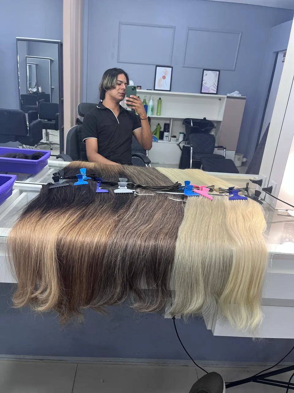 Cabelo 100% humano moreno iluminado 65cm