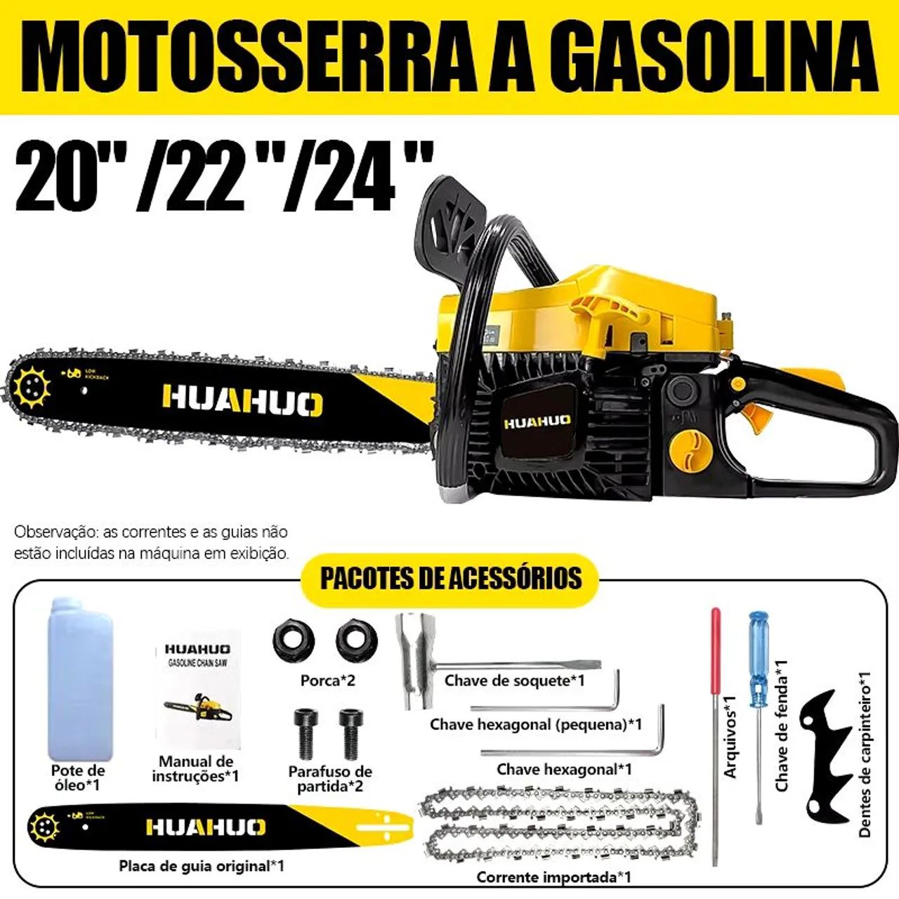 Polegadas 52CC Motosserra Portátil Gasolina Serra Elétrica De Aço Original. - Foto 2