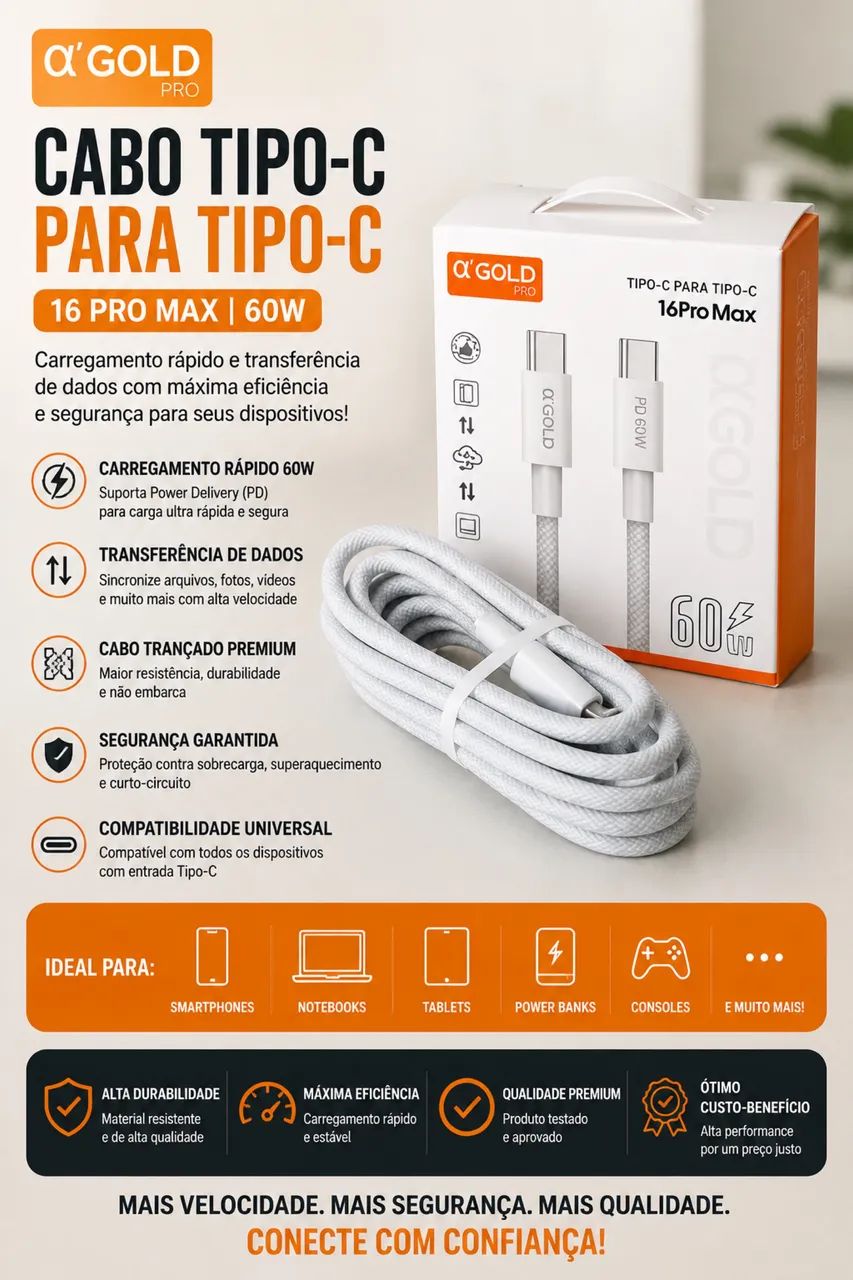 CABO 2 Metros CB137 tipo C P/ Tipo C  