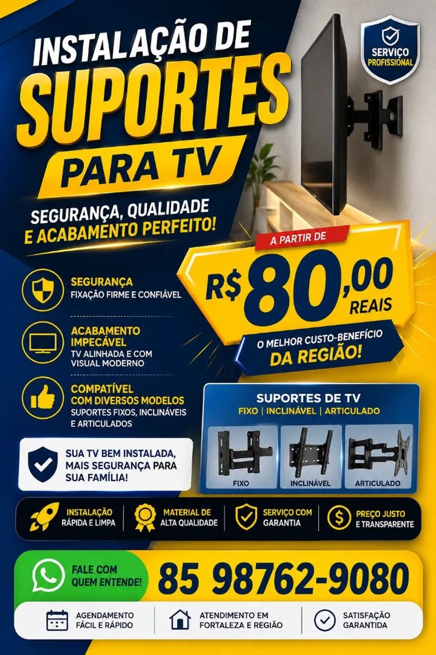 Suporte de tv fixo instalado 