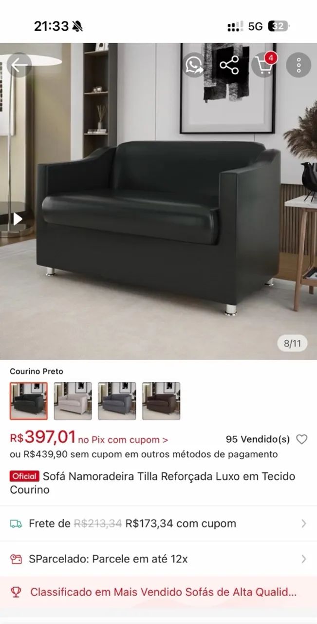 Sofá namoradeira para salão 