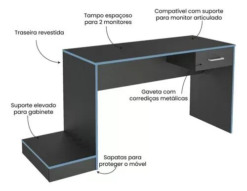 OFERTA Mesa gamer preto azul nova - Foto 5