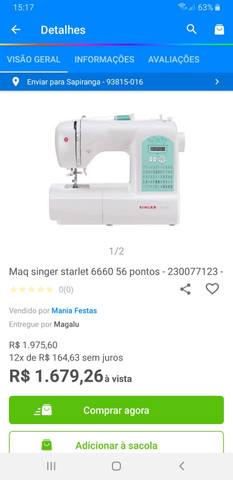 Máquina singer 6660 56 pontos