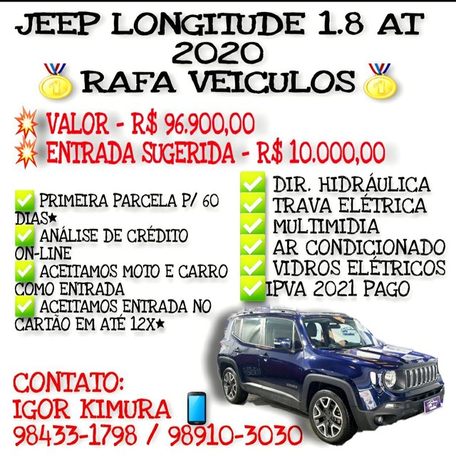 JEEP RENEGADE LONGITUDE 1.8 AT 4X2 2020, FALAR COM IGOR JHHY67*