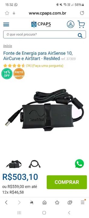 Fonte Original CPAP RESMED S10, Nova - Foto 2