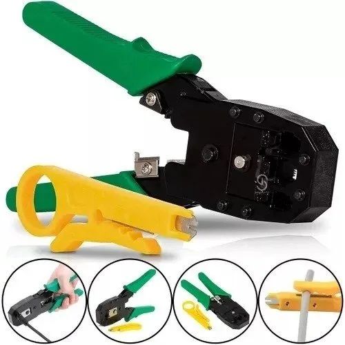 Alicate Crimpar Conector RJ45 Rj11 + Brinde 2 conector e 2 capa p/ conector