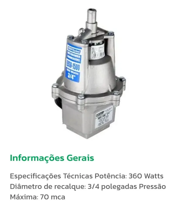 Motobomba Vibratória Submersa Eletroplas EBSV-1500 220V