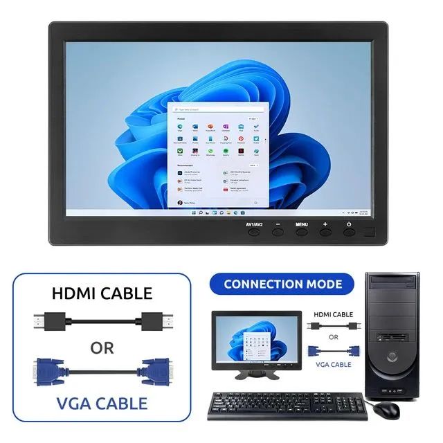 Monitor Portátil LCD com HDMI, VGA, AV/RCA, USB para PC, Console, PS4, PS3, PS2 10,1" - Foto 5