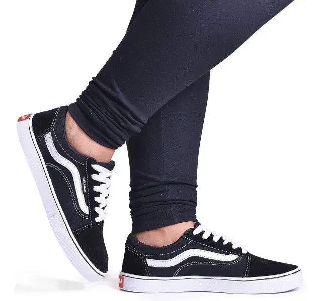 Tênis Feminino Masculino Preto Branco Skatista School Kalum - Foto 2