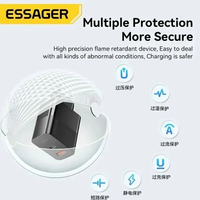 Carregador Turbo Essager 33w Gan Com Entrada Usb-a E Tipo-c - Foto 5