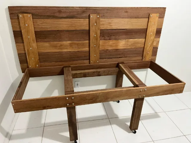 Mesa em Madeira Maciça Churrasco Gourmet Desmontável com Rodas - 204 Comp X 85 Larg X 76 h