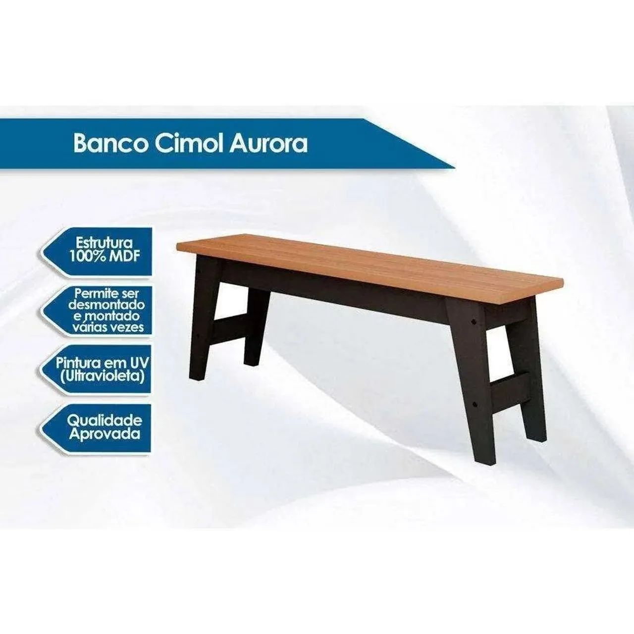 Banco 130 Cm 100% MDF Aurora Cimol Chumbo Preto/Nature