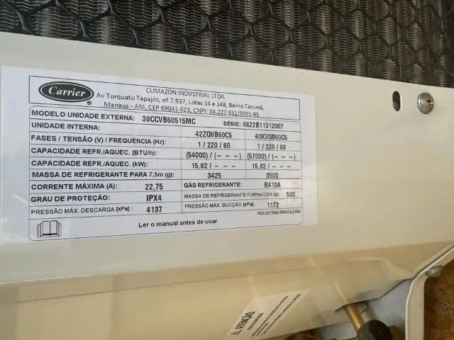 Condensadora Inverter Carrier 54000 38ccvb60515mc NOVA
