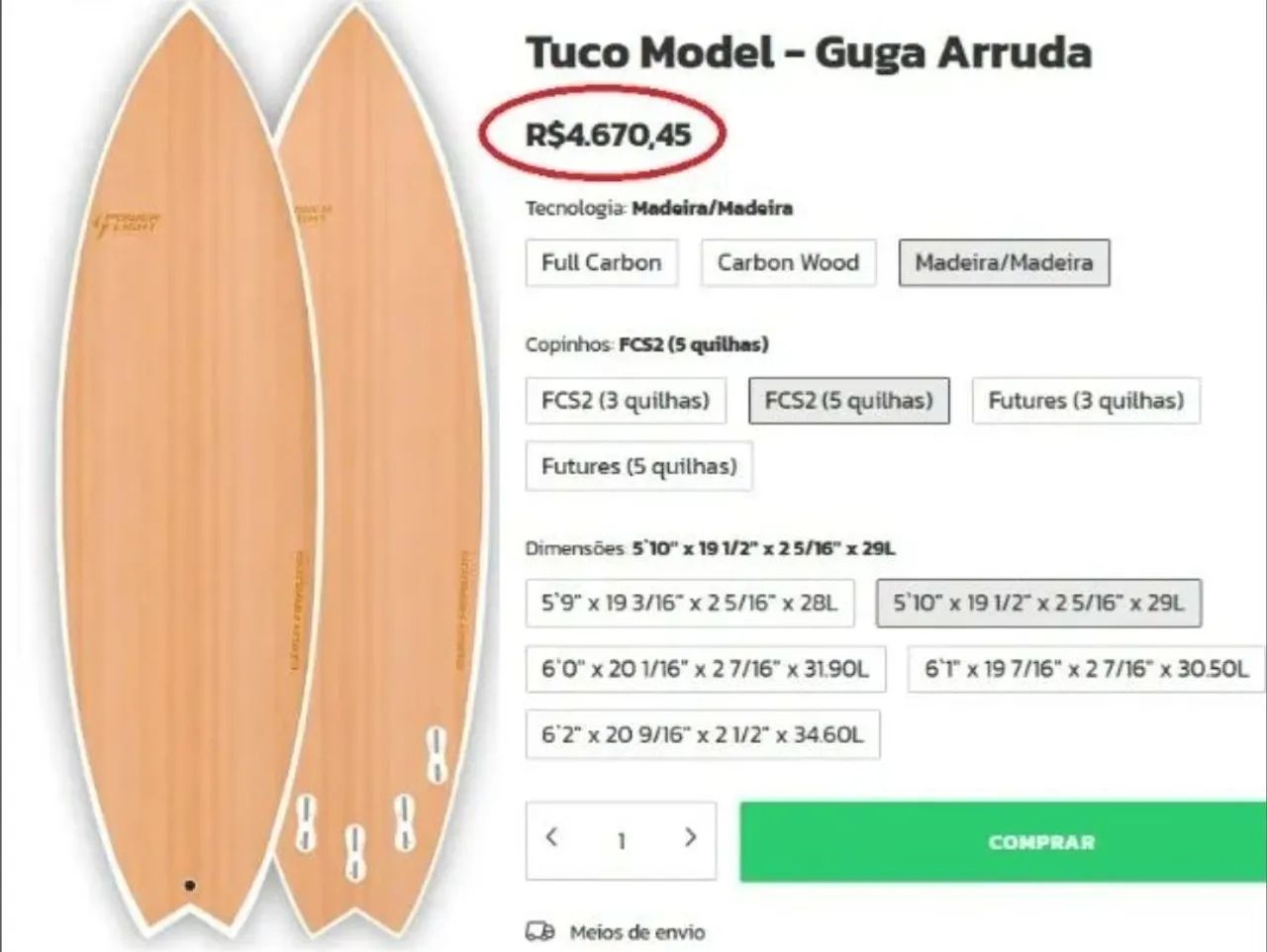 Zero Km Prancha Surf Powerlight Personalizada Madeira 5 Plugs Fcs 2 - Foto 2