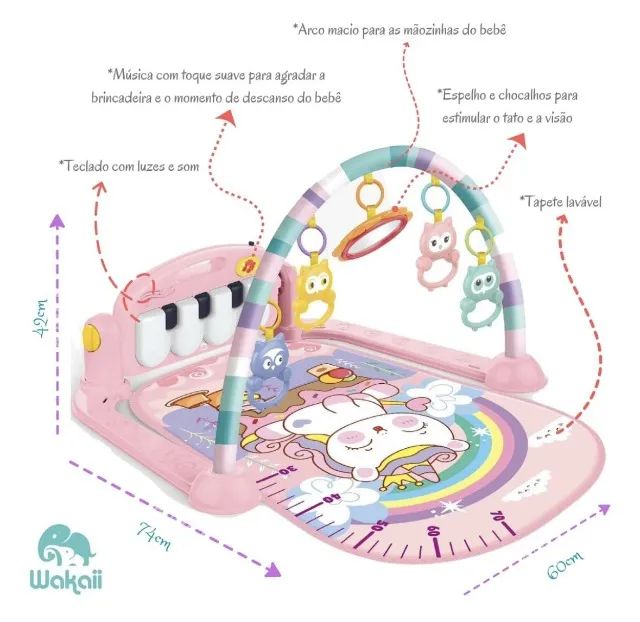 tapete interativo Infantil Ginásio Musical Unicornio Rosa - Foto 3