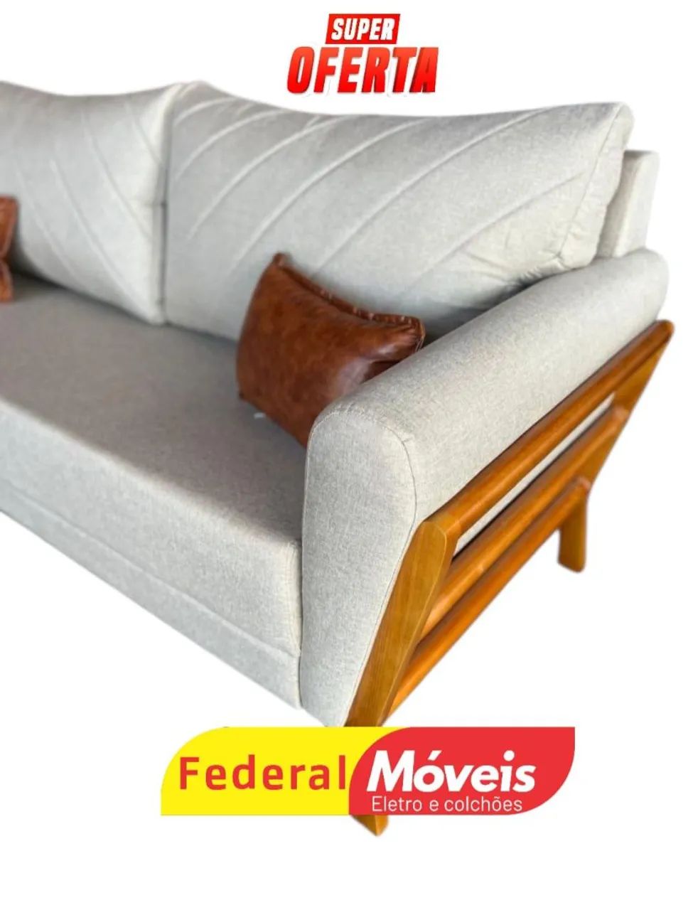 Sofá Elegante 1,95m Linho Bege - Fazemos Entregas  - Foto 2