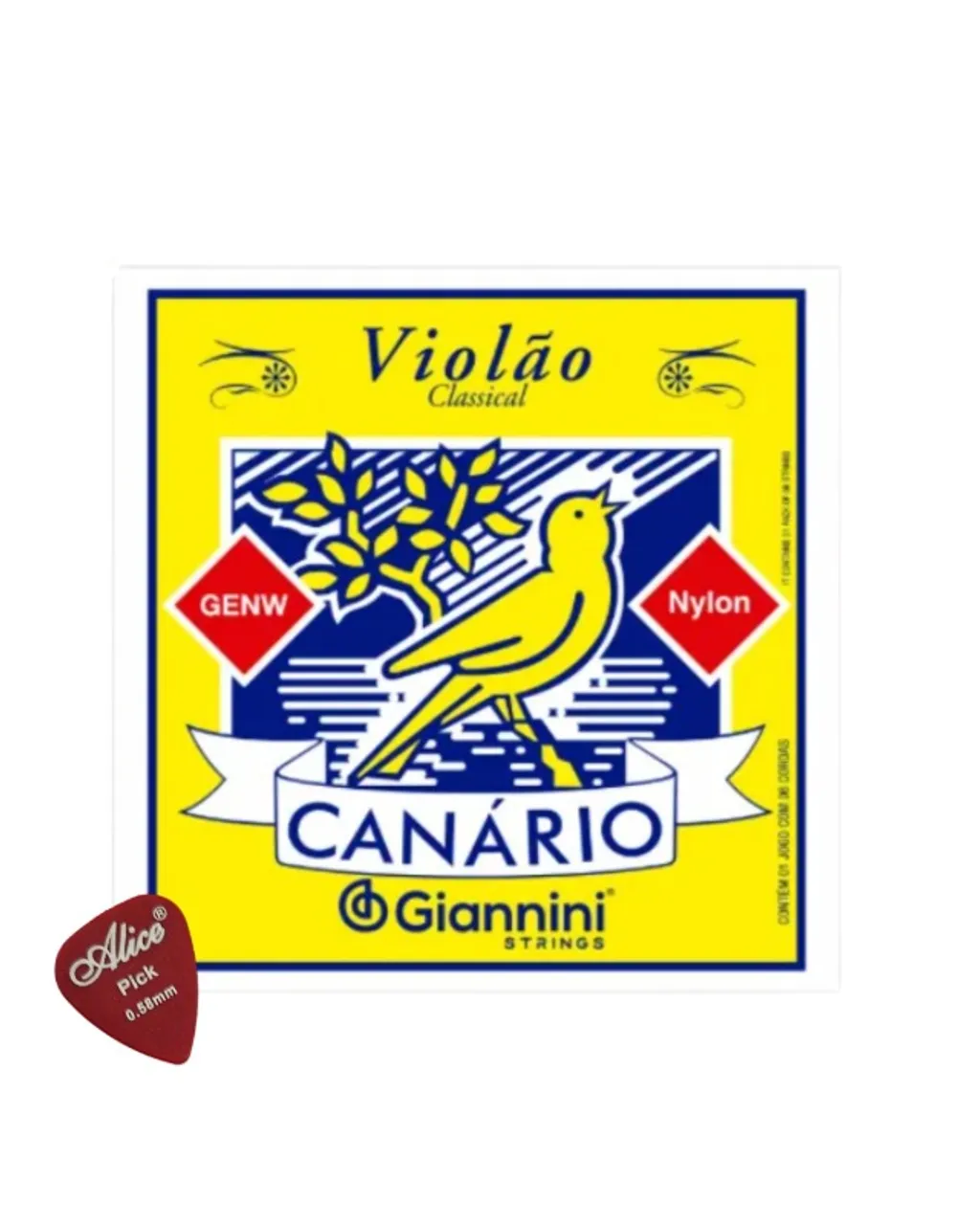 Encordoamento para Violão Nylon 6 cordas Canário + Paçheta Alice