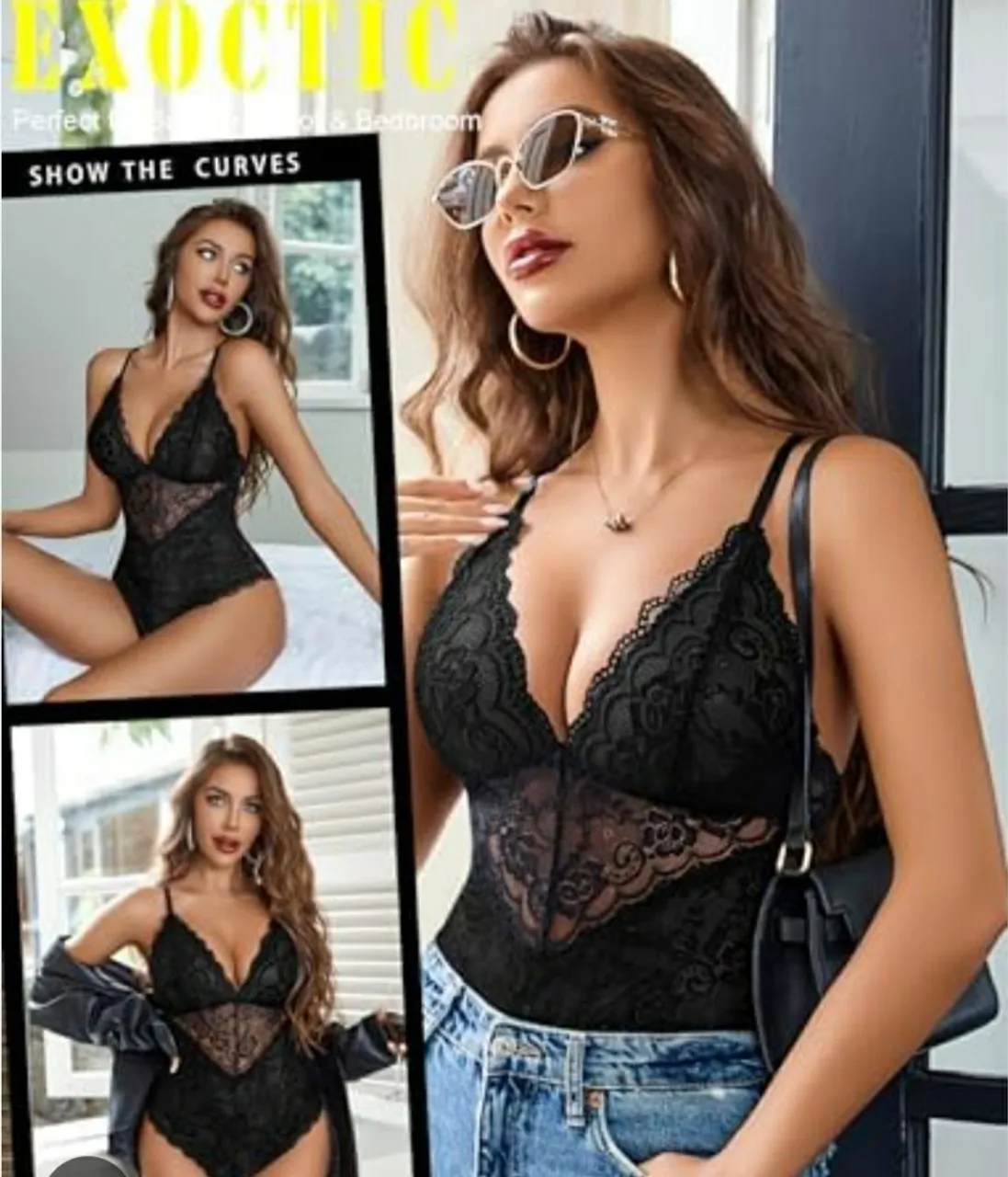 Body rendado sensual preto