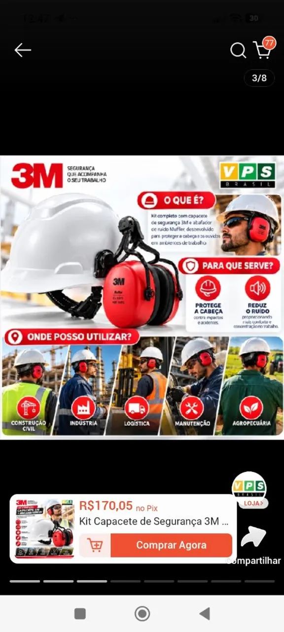 Capacete proteção individual m3 com protetor  - Foto 3