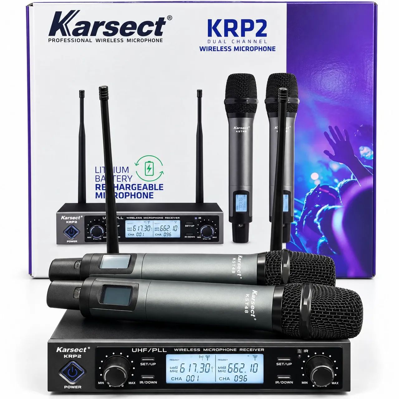 Microfone Sem Fio Karsect KRP2 Mão Duplo Recarregável  - Foto 2
