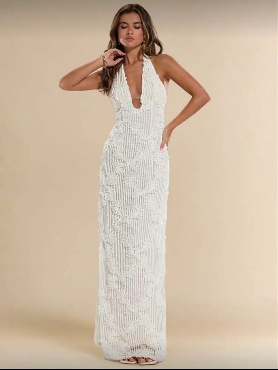Vestido Branco Renda Bordado Longo  - Foto 2