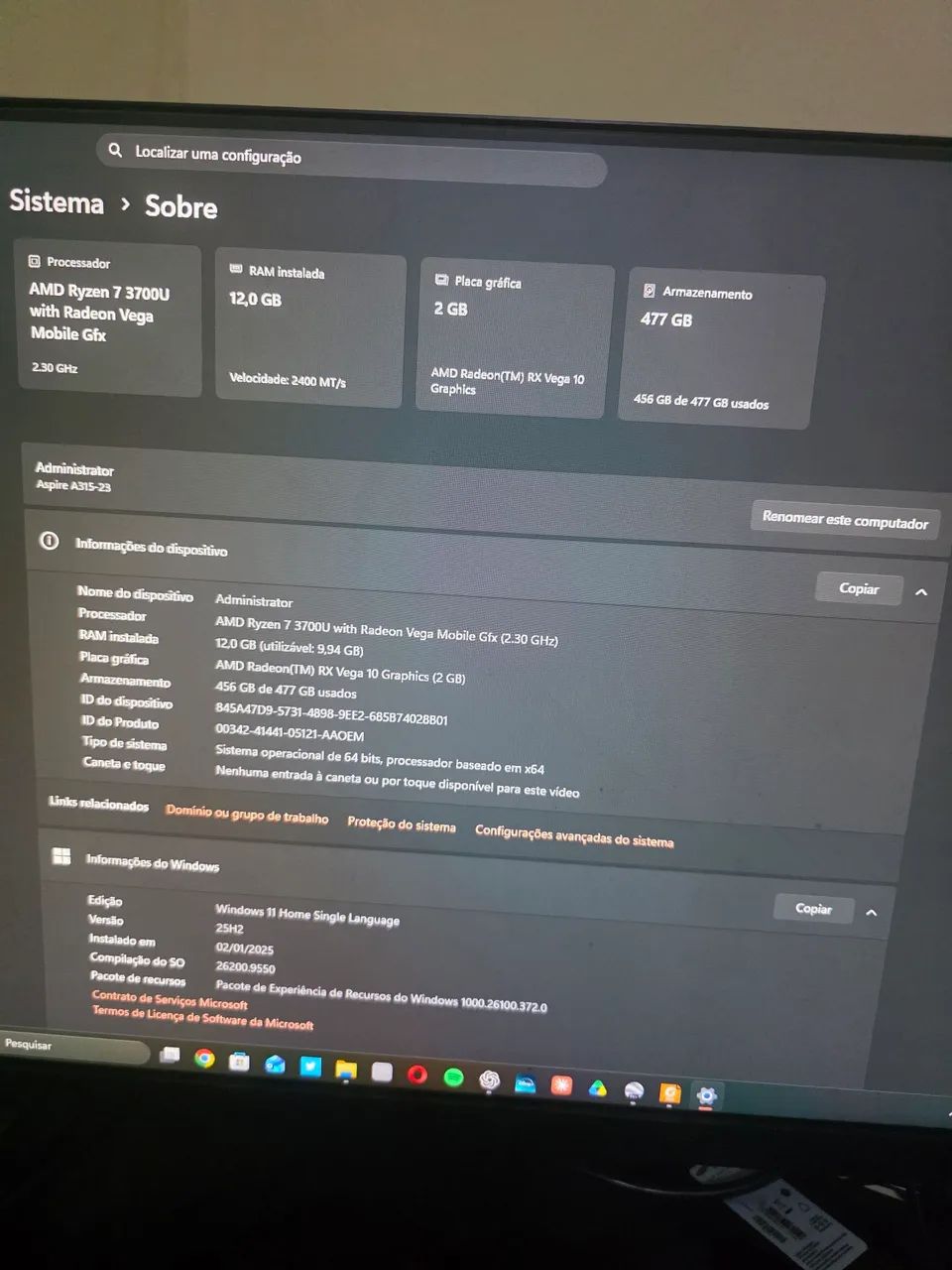 Notebook acer Ryzen 7, 12 gb de ram, 512 gb de SSD - Foto 3