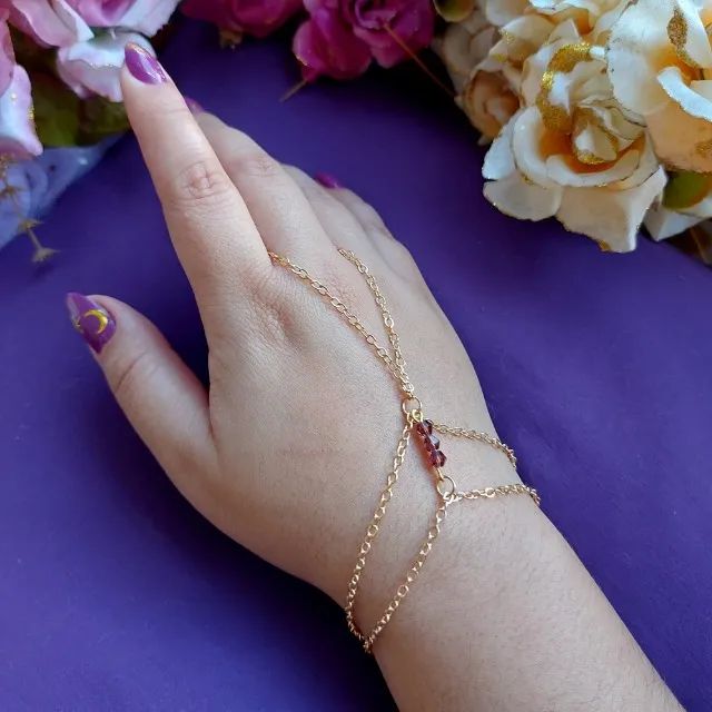 Pulseira Anel Boho Chic Bolinhas Violetas - Foto 4