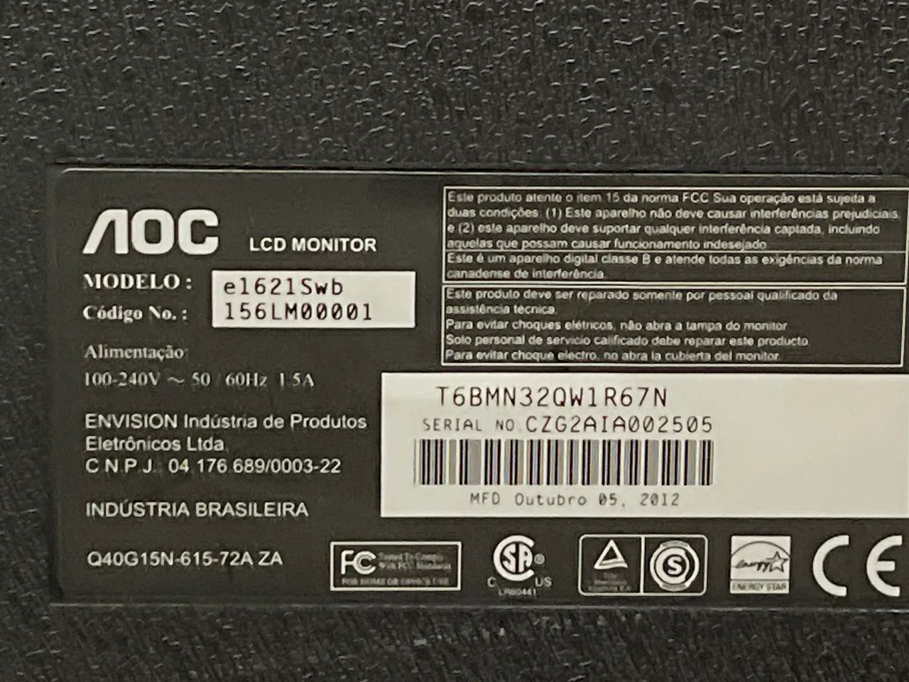 monitor AOC E1621SWB usado sem o pesinho  - Foto 3