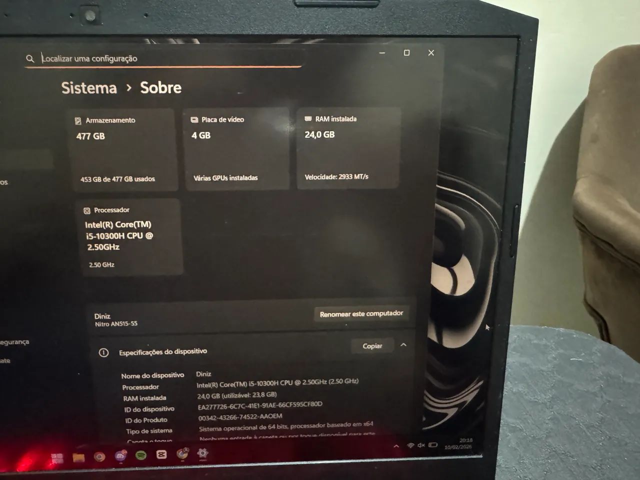 Notebook acer nitro 5 24gb de ram  - Foto 4