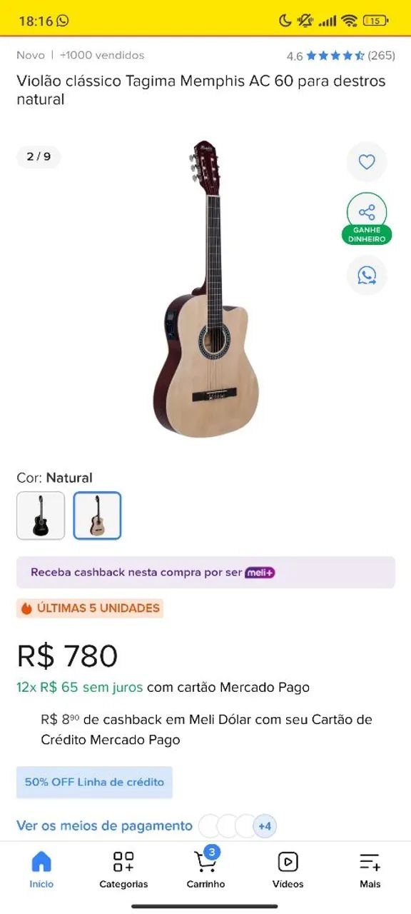 Violão Eletroacústico Tagima Memphis + Capa - Foto 3