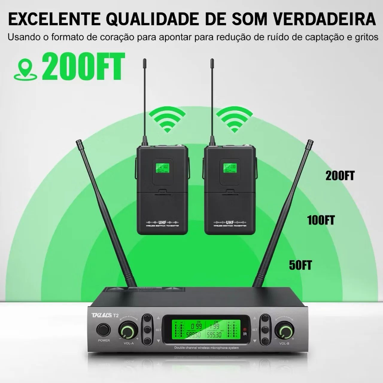 Microfone Sem Fio Profissional TKLBLS T2 UHF - Foto 3
