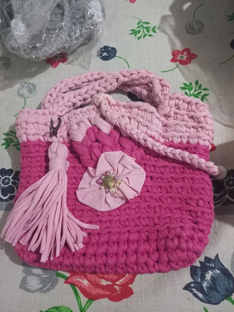 Bolsa de crochê fio de malha  - Foto 2